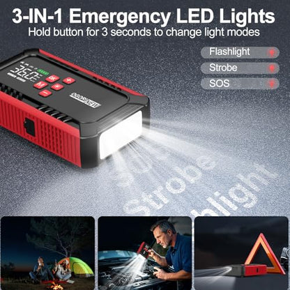 8000A Jump Starter with Air Compressor, 26800mAh Car Battery Jump Starter (All Gas/16.0L Diesel) with 150PSI Auto-Shutoff Tire Inflator, 12V Jump Box with Booster, Jumper Cables, Cigarette Lighter - size: L