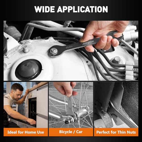 HORUSDY Thin Open End Wrench Set | Bike Wrench Set with Rolling Pouch | 19-Piece SAE & Metric | CR-V Steel | 1/4" to 1-1/16" & 5.5mm to 27mm for Mechanics - size: SAE & Metric 19-Piece