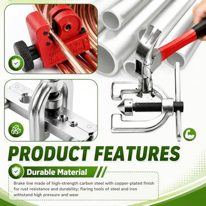 25Ft 1/4"& 3/16" Brake Line Kit,Single & Double Brake Line Flaring Tool Kit for Most Hydraulic Braking Systems,Brakes Lines Repair Kits with 32 Inverted Fittings + Cutter
