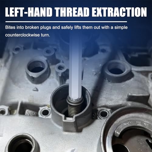 Broken Spark Plug Remover Tool, 2-Piece Extractor Set with Left-Hand Thread and 10mm 3/8” Drive Socket for Seized Frozen Spark Plugs in Cars Trucks and SUVs