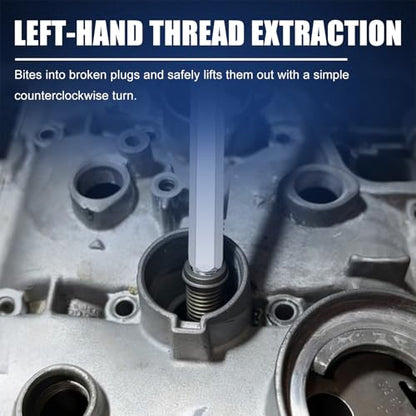 Broken Spark Plug Remover Tool, 2-Piece Extractor Set with Left-Hand Thread and 10mm 3/8” Drive Socket for Seized Frozen Spark Plugs in Cars Trucks and SUVs