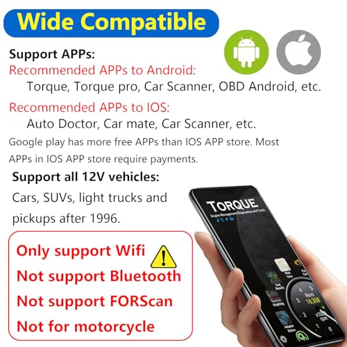 WiFi ELM327 OBD2 Adapter Scanner Reader for iOS iPhone and Android Phones OBD2 to WiFi OBD 2 ELM 327 Adapter Scanner Diagnostic Scan Tools OBDii ELM327 Interface Code Readers for Ford GM Chevy etc