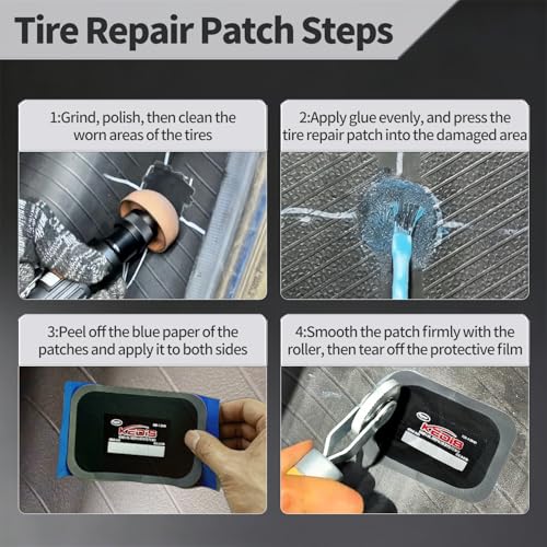 120 Pcs Tire Patches, Tire Repair Patch Kit Heavy Duty 5 Sizes Rubber Radial with 32, 42, 58, 65x80, 85x120 mm Emergency Repair Tool for Puncture Car Bus Truck Tractor Vehicle Motorcycle