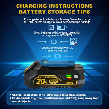RIDA 20V Cordless Power Drill Set 1/2'' Keyless Metal Chuck 355 In-lb DIY | 2.0AH Battery, Fast Charger, 0-1500 rpm, Variable Speed, 25+1 Position, 22pcs Bits, Home Repairs