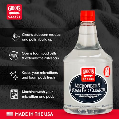 Griot's Garage Microfiber and Foam Pad Cleaner, Removes Polish, Wax, and Sealant Residue, Restores Your Car Cleaning Cloths' Effectiveness, 11078, 35 oz - size: 35 Fl Oz (Pack of 1)