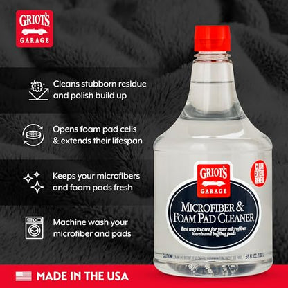 Griot's Garage Microfiber and Foam Pad Cleaner, Removes Polish, Wax, and Sealant Residue, Restores Your Car Cleaning Cloths' Effectiveness, 11078, 35 oz - size: 35 Fl Oz (Pack of 1)