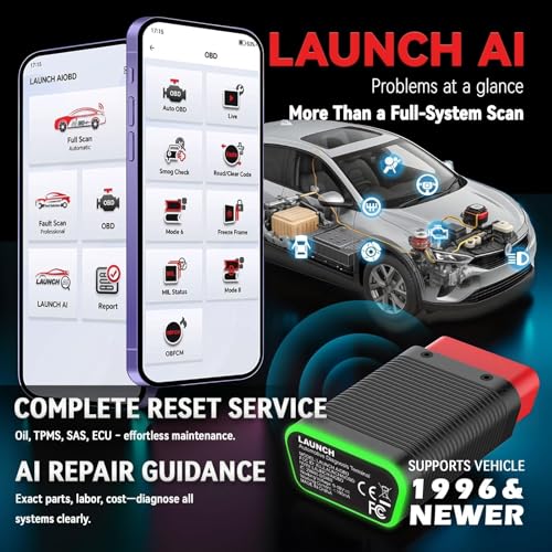 LAUNCH AIOBD Bluetooth OBD2 Scanner - Full System Diagnostics, AI Explains Faults Simply, Parts/Labor/Cost Estimates, Works with iPhone & Android