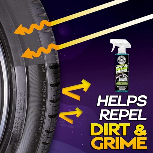 Chemical Guys Galactic Black Wet Look Tire Shine Dressing, 16 fl oz + Wonder Wave Durafoam Contoured Large Tire Dressing Applicator Pad, Pack of 2 - HOL457