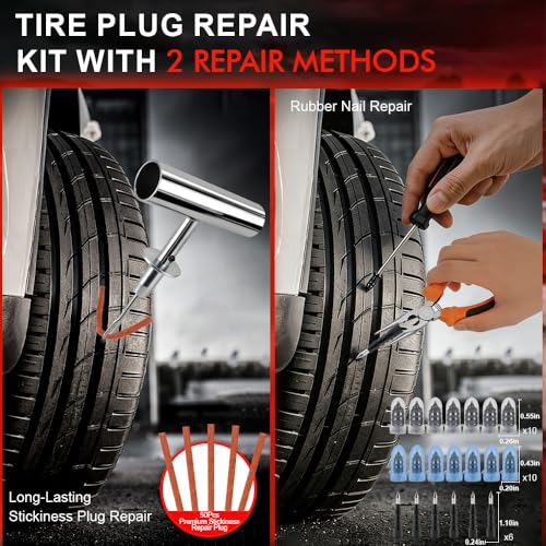 132Pcs Heavy Duty Tire Repair Kit, Professional Tire Plug Kits with Rubber Nails, 50Pcs Plugs, Fix a Flat Puncture Patch Tools for Motorcycle, Car,Truck, ATV, Auto, UTV & Lawn Mower(Tubeless) - size: 132 Piece Set