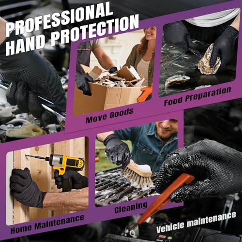 FINITEX Industrial Diamond Texture Nitrile Black Glove - 100/1000PCS Chemical Resistant 6.3mil Mechanic Disposable Gloves - color: Black (Large 1000)