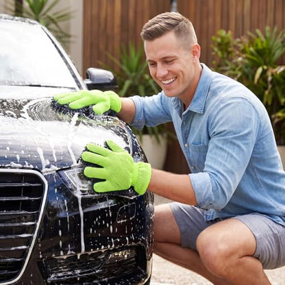 6 Pcs Microfiber Car Wash Mitt Scratch Free Double Sided, Chenille Ultra-Soft Car Wash Glove, Thickened Substrate 5-Finger Split Design for Auto Cleaning Detailing Care