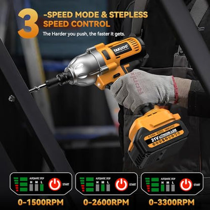 Takuoo Cordless Impact Wrench 1/2 Inch, Brushless Impact Gun 1200N.m (900ft-lbs) High Torque, 3300RPM w/ 2x 4.0Ah Battery, 6 Sockets/8 Drills/6 Screwdrivers, Power Electric Impact Wrench for Home Car