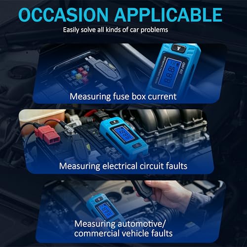 Automotive Circuit Fault Probe Tester, Cnbj-611 Automotive Parasitic Draw Current Tester, Portable 20A 48v Car Relay Fuse Blade Test, with Led Display & Front Lighting, with 23A/12v Battery