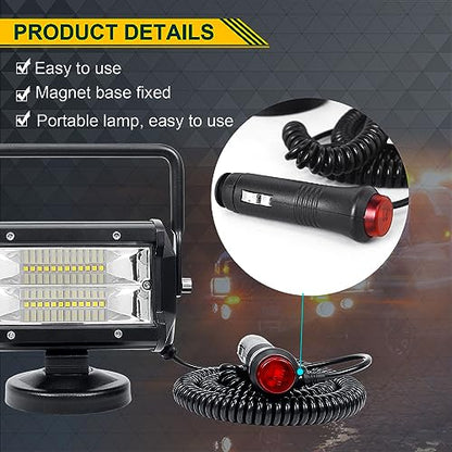 SKYWORLD 2Pcs Portable Magnetic Base Led Work Light Bar, 5 inch 72W Flood Beam, 12V 24V Off Road Driving Lights Fog Lamp for Car Truck 4x4 SUV ATV Tractors Excavator, 6000K White, Led Search Lights - size: 2Pcs 5 Inch 72W Flood
