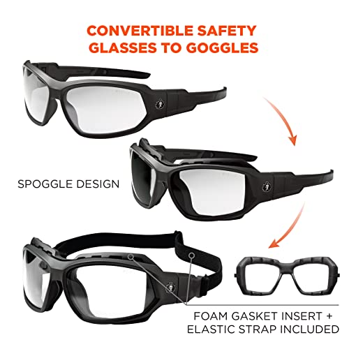 Ergodyne Skullerz Loki Convertible Anti Fog/Scratch Safety Spoggles Glasses-Includes Gasket and Strap to Convert to Goggle - color: Clear Lens
