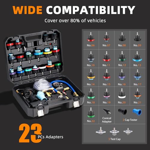 FOUR UNCLES 33pcs Radiator & Coolant Pressure Tester and Vacuum Refill Kit - Universal Cooling System Leak Tester and Refiller for Cars Motorcycles Trucks (Black)
