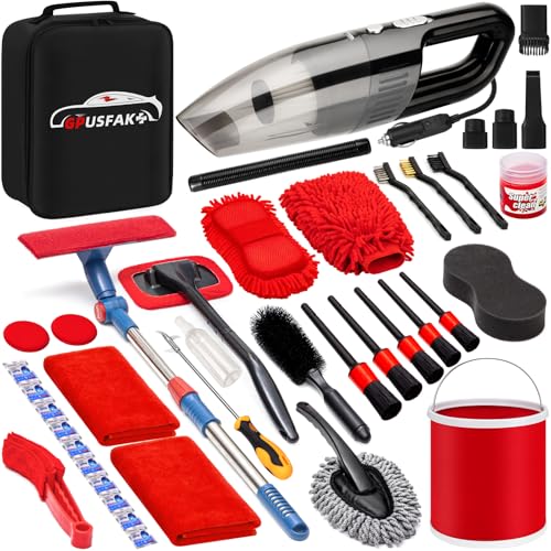 41Pcs Car Wash Cleaning Kit with High Power Handheld Vacuum Windshield Cleaning Tool Collapsible Bucket Detailing Brushes Tire Brush Towels Complete Detailing Set for Car - size: 41Pcs