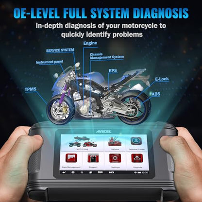 ANCEL MT500 Plus Motorcycle Scanner, Full-System OBD2 Diagnostic Tool with Quick Service Resets & Advanced Programming, Fits for BMW, Honda, Yamaha, Ducati, KTM, Kawasaki, Suzuki, Triumph