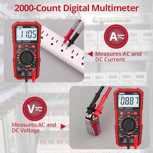 BINTA Digital Multimeter 2000 Counts Voltmeter with AC/DC Voltage Current | Battery Tester Ohm Volt Amp Meter, Multimeter Tester with NCV, Temperature, Diode Measuring for Automotive Home Industrial - style: 2000 Counts