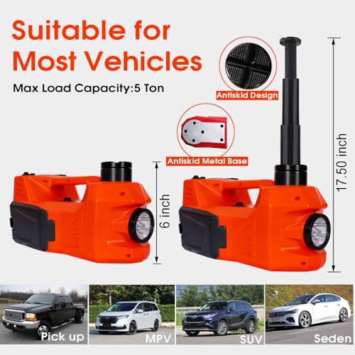 Electric Car Jack Kit, Luxebough 5T 12V Hydraulic Car Jack Lift with Electric Impact Wrench, 4-in-1 Portable Floor Jack with LED Light and Safety Reflector, Professional Emergency Tire Change Tool Set