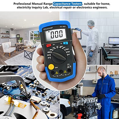 Capacitor Tester Multimeter Capacitance Meter 200pF-20mF Meter Capacitor Handheld Multimeter Tester with Multi Testers Manual Range Measure Tool, Back Light, Data Hold