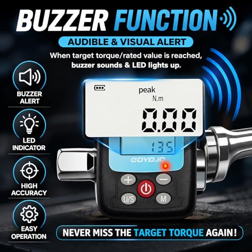 GOYOJO Digital Torque Wrench Adapter, 4-135Nm (2.95-99.6 ft-lb) Electronic Torque Converter with Digital Display, 1/2", 1/4", 3/8" Adapters for Motorcycles, Engine Maintenance, and Versatile DIY Use
