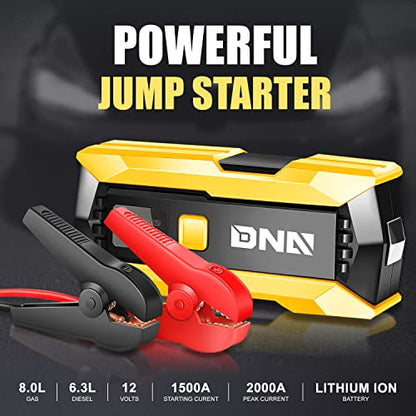 DNA Motoring 12V 2000A Peak Multi-Function Portable Car Battery Jump Starter for Up to 8.0L Gas / 6.3L Diesel Engine, with Carry Case, Golden/Black,TOOLS-00276 - color: Golden, style: 2000A Peak