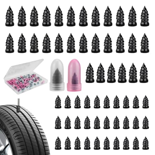 JAMIEWIN 60PCS Tire Repair Screws Kit for Car Truck SUV Motorcycle | Vacuum Self-Sealing Screw-in Rubber Plugs. Heavy Duty Tire Puncture Repair Tool. Self-Service Quick Fix for Tubeless Tires