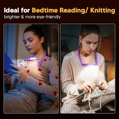 Voilet Neck Light with Storage Case: Back to School Gifts 10-80Hrs Eye-friendly Book Reading Light Knitting Crochet Sewing Craft Light Rechargeable Adjustable, Book Lovers Gifts for Knitters Crafters - color: Violet with storage case