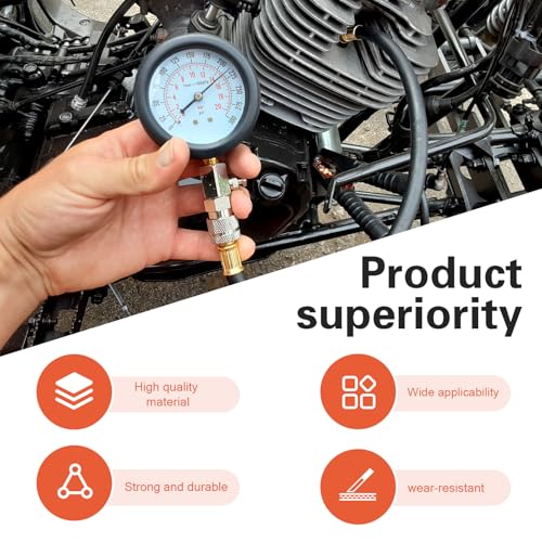 8 Pieces Petrol Engine Cylinder Compression Tester Kit, Automotive Tool Pressure Gauge, Universal Car and Motorcycle Engine Testing Tools for Cylinder Pressure Gauge (Red)