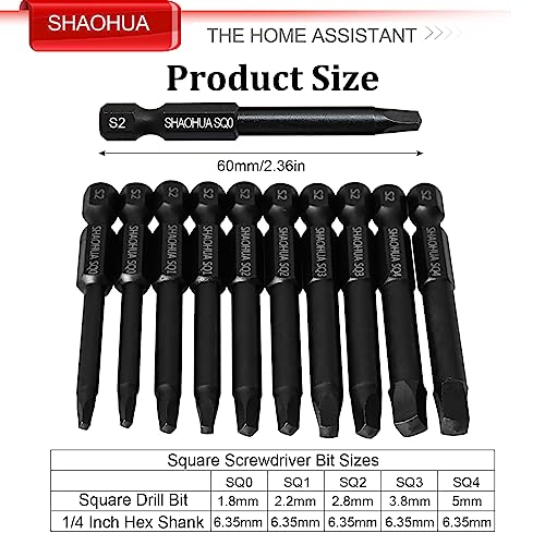 10PCS Square Drill Bit, 2.36" Magnetic Head Robertson Screwdriver, 1/4 Inch Hex Shank Square Bit Set Sizes #0,1,2,3 and #4, PREMIUM S2 Alloy Steel Robertson Driver Bits, Pocket Hole Screw Drill Bit - style: B. Square Screwdriver Bits