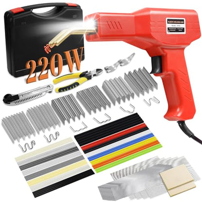220w Plastic Welder,Upgraded 2 in 1 Plastic Welding Kit,Plastic Repair Kit 1000pcs Hot Staples & 92pcs Plastic Welding Rods for Car Bumper Plastic Crack Repair (Red) - style: Hot Staples-red