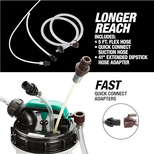 OEMTOOLS Pneumatic/Manual Fluid Extractor, 6L Oil Extractor Pump, 5ft Hose - size: 6.0 Liter