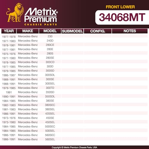 Metrix Premium Chassis Parts - Front Lower Ball Joint Fits 77-78 Mercedes-Benz 230, 77-83 240D, 78-81 280CE, 77-81 280E, 75-76 280S, 77-80 280SE, 78-85 300CD, 77-85 300D, 79-85 300SD, 86-87 300SDL - size: K9139