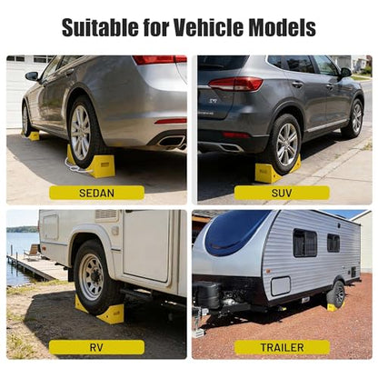 Yescom PU Wheel Chocks for Wheel 24" - 32" with 5ft Rope, 33,000 lbs Heavy | Duty Capacity, Lightweight Car Chocks for Travel Trailers, RV, SUV, Truck, Camper - Anti-Slip Tread, Easy to Use & Odorless - size: for Wheel 24" - 32", 2Pack