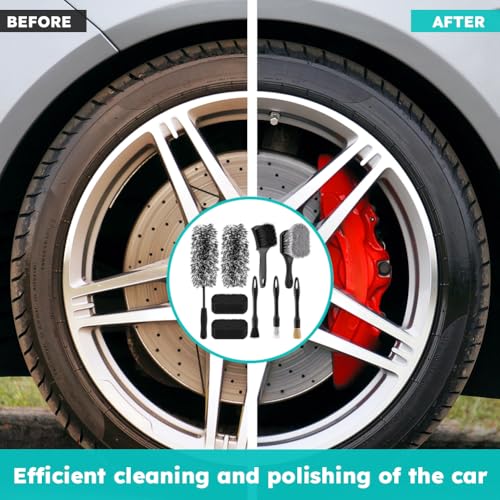 9PCS Car Wheel Cleaning Pro Kit, Tire Brush, Detailing Brush Set, Soft-bristled Rims Brush, Microfiber Flat Wheel Brushes, Double-Ended Detailing Brushes, Detailing Pads, Scratch-Free & Multipurpose