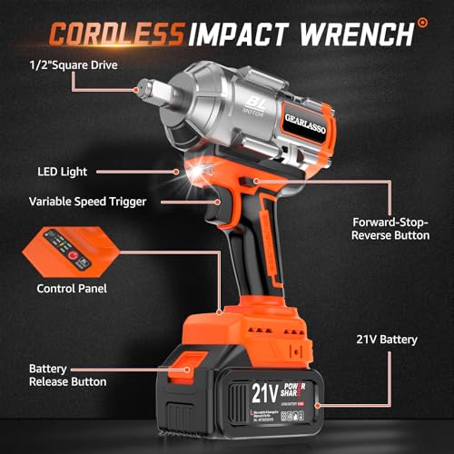 1600Nm(1200Ft-lbs) High Torque Cordless Impact Wrenches 1/2" Brushless Impact Gun Wrench with 2 x 4.0Ah 21V Batteries, 6 Sockets, Extension Bar, Variable Speeds for Home/Car/Truck/RV/Mower - size: 1600N.m