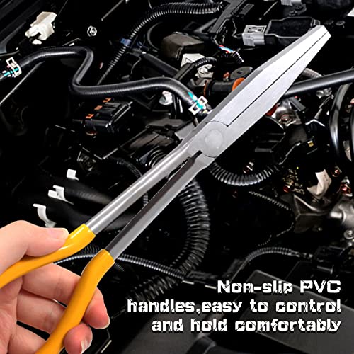 Long Reach Flat Nose Pliers 11-inch Duck Billed Pliers with Serrated Jaws for Automotive Repair Mechanical Work, Long Reach Plier for Hard to Reach Narrow Spaces & Limited Clearance Areas - style: Flat nose pliers