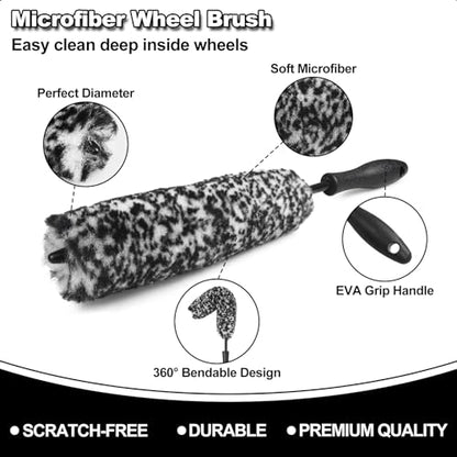 Car Wheel Brush kit, Tire Brush, Wheel Cleaner Brush, Soft-bristled Rim Cleaner Brush, Car Detailing Brushes, Wheel Brushes for Cleaning Wheels,Tires, Car Cleaning Brush Supplies Kit - color: Black