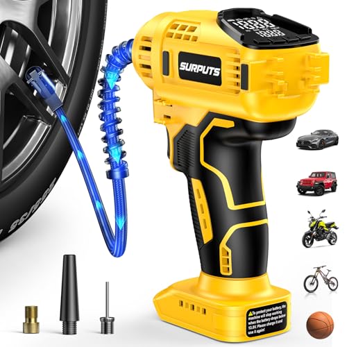 Tire Inflator Air Compressor Compatible with Dewalt 20V Battery, 150PSI Cordless Portable Air Pump with Digital & Auto Shut-Off, LED Light for Car Motorcycles Bike Ball (Tool Only) (Yellow)