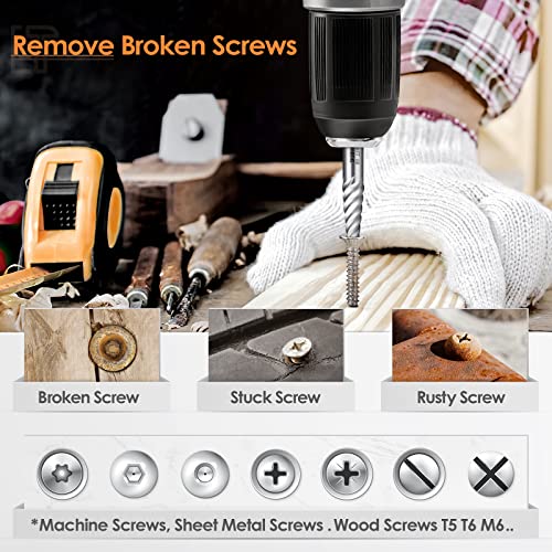 12 Pcs Screw Extractor and Left Hand Drill Bits Set, Easy Out Bolt Extractor Set Spiral Flute Stripped Screw Remover Reverse Cobalt HSS Steel Drill Bit for Remove Broken Tight Screws Bolts Studs - size: 12PCS