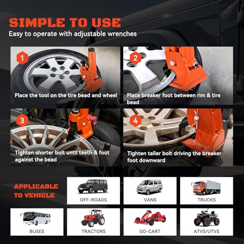 Manual Tire Bead Breaker Tool, Heavy-Duty Rim-Safe Bead Breaker with Rubber Pad for 38–42 Inch Tires, Portable Tire Repair Tool for ATVs, UTVs, Tractors, Trucks & Off-Road Vehicles