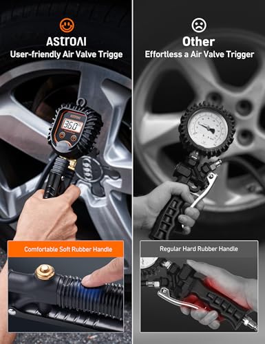 AstroAI 3-250 PSI Digital Tire Pressure Gauge Inflator, Heavy Duty Professional Air Compressor Accessories, ANSI B40.7 Grade 2A, Swivel Brass Air Chuck Compatible for Car/SUV/Truck/RV - style: Rubber Hose