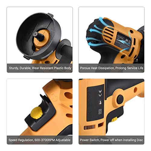 Buffer Polisher, Geevorks Buffer Waxer 5-inch, Variable Speed Car Polisher 600-3700RPM with Detachable Handle/ 6PCS Sponge Pad/ 6PCS Cloth Bonnet Pad/ 1PCS Wool Pad/ Spanner