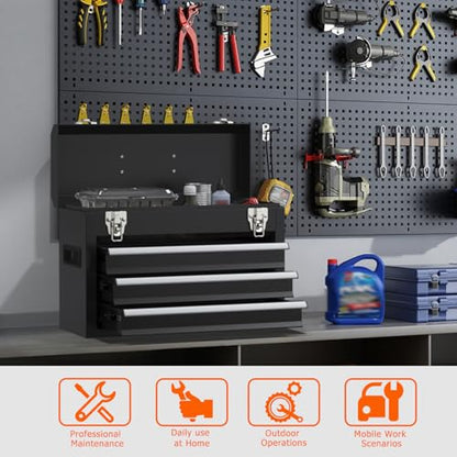 Portable Metal Tool Box with Drawers, Latches Tool Box with EVC Liners for Garage, Home and Workbench (Black) - color: Black
