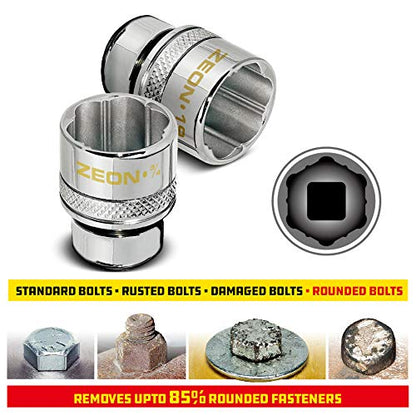 Powerbuilt 941322 8 Piece Metric Zeon Socket Set - with use for Standard, Rusted, Rounded Bolts and Nuts, Size from 6mm to 19mm , Silver - size: Metric
