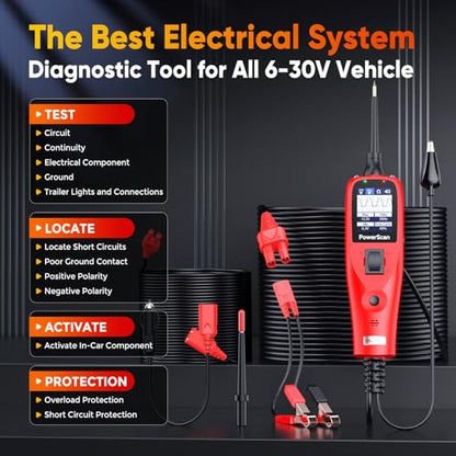 Autel PowerScan PS100 Power Circuit Probe Kit 2026, for All 12V 24V Cars | Automotive Relay Tester Electrical Wire Tracer, Breaker Finder Multimeter, Ground Check Activate Component, 40ft Cable