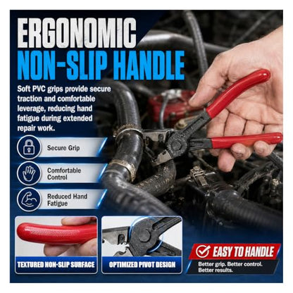 9PCS Hose Clamp Pliers with CV Boot Clamp Kit, Stainless Steel Adjustable Small & Large Crimp Bands, Universal Drive Shaft CV Boot Repair Installation Tool for Most Cars (Red)