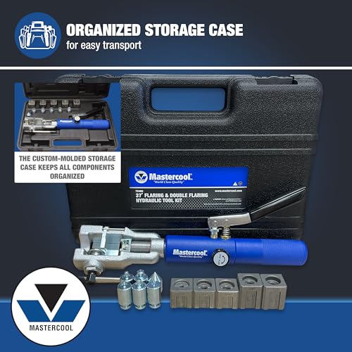 Mastercool 72480 Hydraulic an Flaring Tool Kit – 37° & 37° Double Flares for an Fittings, Aviation & Specialty Automotive – Works with Steel & Light Stainless Tubing – Includes Hydraulic Ram & Dies