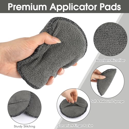10 Pack Wax Applicator Pads Microfiber with Finger Pocket for Car Wax | 10-pack microfiber foam pads with finger pocket, Scratch-free waxing for cars & household, Machine washable & reusable - color: Gray